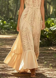 French Apricot Hollow Out Tulle Party Dress Sleeveless