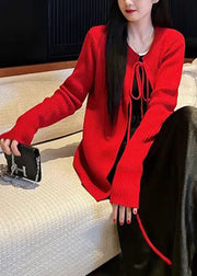 French Apricot O Neck Lace Up Knit Cardigans Fall