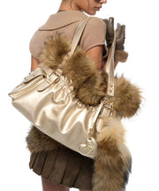 French Apricot Original Design Patchwork Faux Leather Tote Handbag