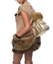 French Apricot Original Design Patchwork Faux Leather Tote Handbag