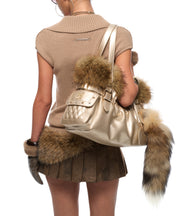 French Apricot Original Design Patchwork Faux Leather Tote Handbag