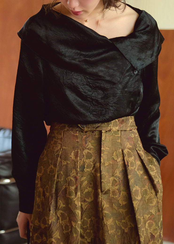 French Apricot Peter Pan Collar Button Silk Shirt Fall