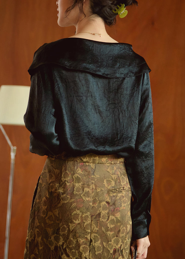 French Apricot Peter Pan Collar Button Silk Shirt Fall