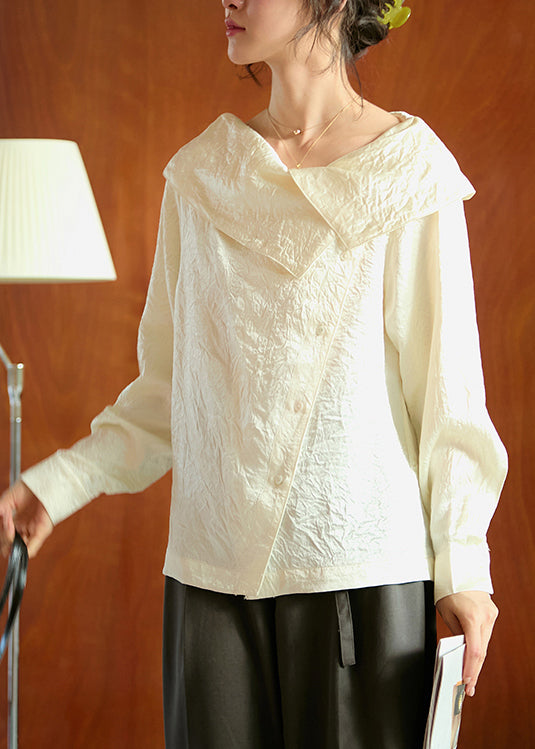 French Apricot Peter Pan Collar Button Silk Shirt Fall