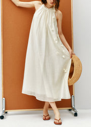 French Apricot Ruffled Floral Lace Up Cotton Dresses Sleeveless