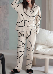 French Apricot Striped Button Cotton Pajamas Two Piece Set Fall