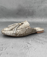 French Apricot Tassel Faux Leather Slide Sandals