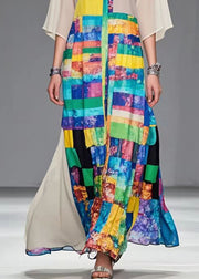 French Apricot V Neck Patchwork Print Chiffon Party Dress Summer