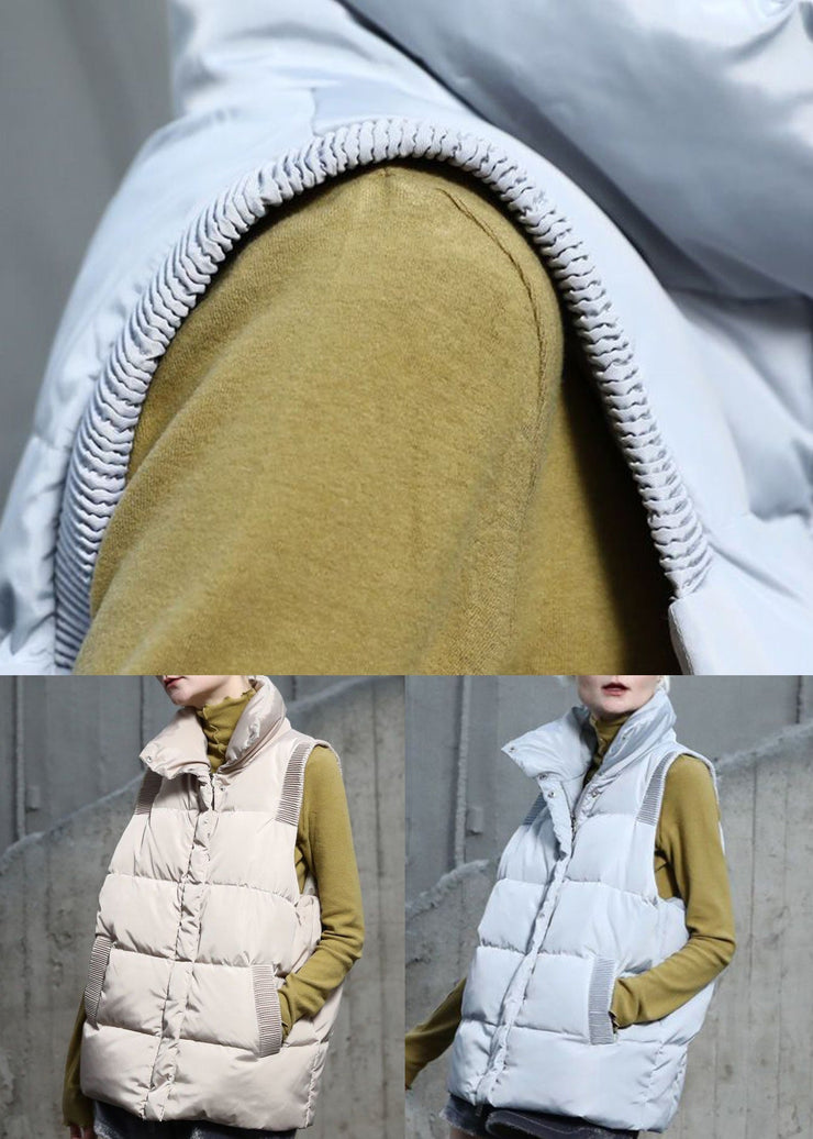 French Apricot Zippered Pockets Duck Down Waistcoat Sleeveless