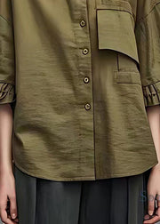 French Army Green Oversized Cotton Tops Flare Sleeve