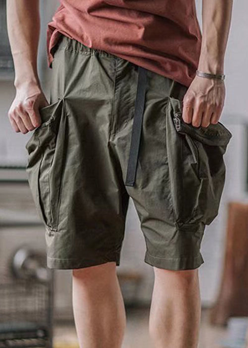French Army Green Zip Up Pockets Cotton Men Shorts Summer