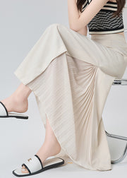 French Beige High Waist Draping Chiffon Pleated Skirt Fall