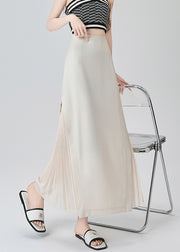 French Beige High Waist Draping Chiffon Pleated Skirt Fall