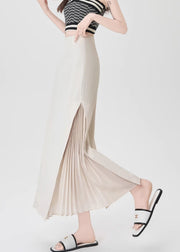 French Beige High Waist Draping Chiffon Pleated Skirt Fall