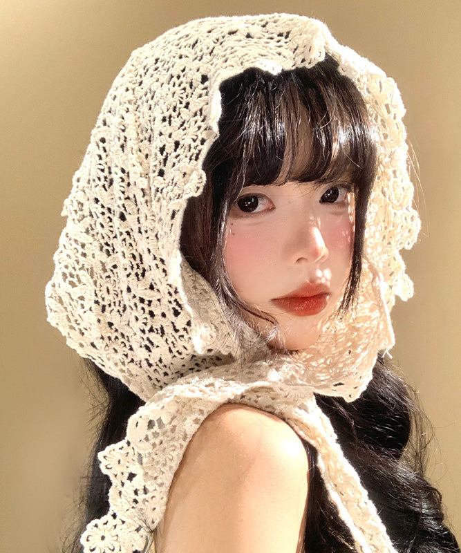 French Beige Hollow Out Flower Triangle Boonie Hat