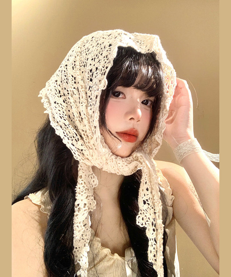 French Beige Hollow Out Flower Triangle Boonie Hat