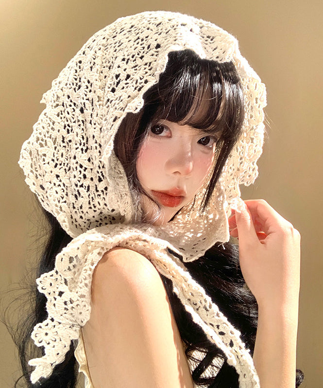 French Beige Hollow Out Flower Triangle Boonie Hat