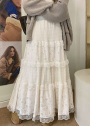 French Beige Hollow Out High Waist Lace Skirt Spring