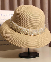 French Beige Nail Bead Straw Woven Cloche Hat Summer