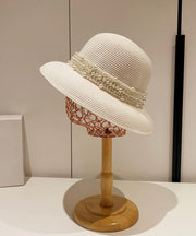 French Beige Nail Bead Straw Woven Cloche Hat Summer