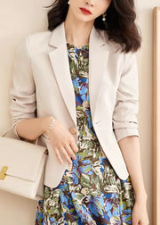 French Beige Notched Button Solid Coat Fall