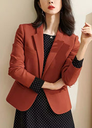 French Beige Notched Button Solid Coat Fall