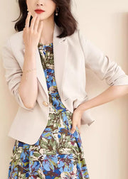 French Beige Notched Button Solid Coat Fall
