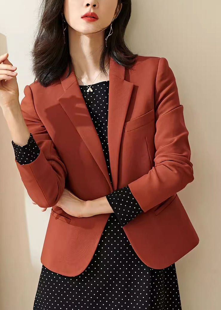 French Beige Notched Button Solid Coat Fall
