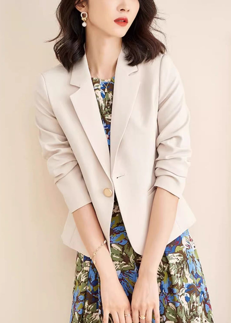 French Beige Notched Button Solid Coat Fall