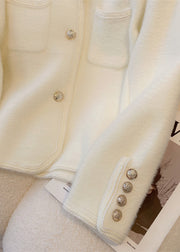 French Beige O Neck Pockets Mink Hair Short Coats Spring