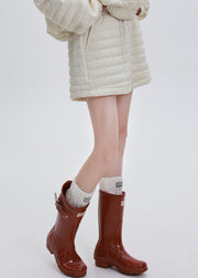 French Beige Oversized Hooded Fine Cotton Filled Two Pieces Set Winter