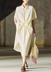 French Beige Peter Pan Collar Asymmetrical Patchwork Cotton Shirts Dresses Summer