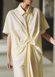 French Beige Peter Pan Collar Asymmetrical Patchwork Cotton Shirts Dresses Summer