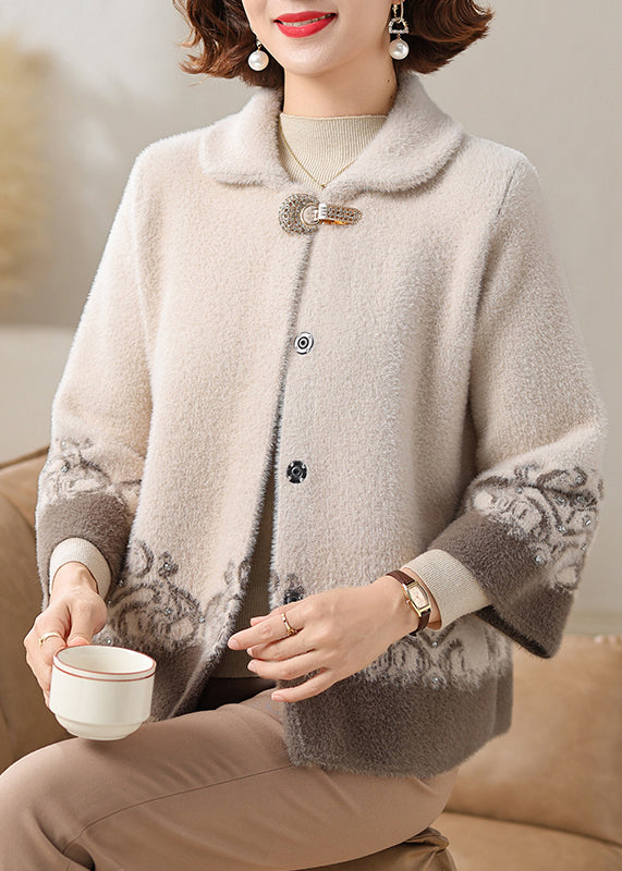 French Beige Peter Pan Collar Mink Velvet Coats Fall