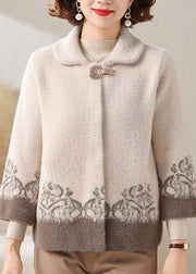 French Beige Peter Pan Collar Mink Velvet Coats Fall