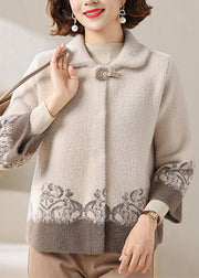 French Beige Peter Pan Collar Mink Velvet Coats Fall