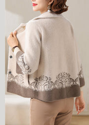 French Beige Peter Pan Collar Mink Velvet Coats Fall