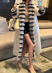 French Beige Peter Pan Collar Totoro Patchwork Leather And Fur Long Coat Winter