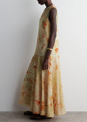 French Beige Tie Dye Chiffon Party Dress Sleeveless