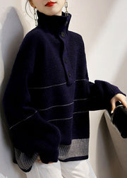 French Beige Turtleneck Button Cozy Wool Knit Sweaters Long Sleeve