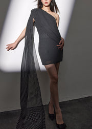 French Black Asymmetrical Dot Tops And Skirts Chiffon Two Pieces Set Summer