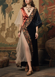 French Black Asymmetrical Patchwork Tulle Ankle Dress Summer