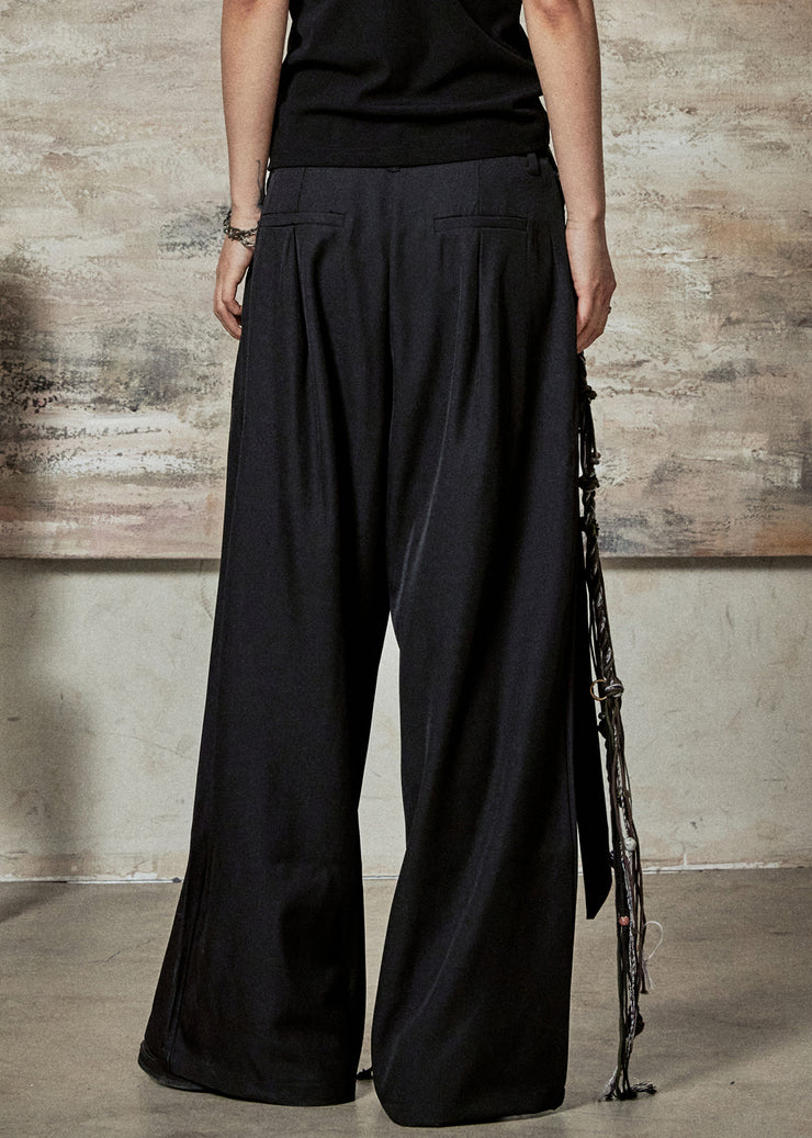 French Black Button High Waist Spandex Pants Summer