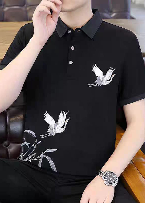 French Black Embroideried Original Design Cotton Men Polo Shirt Summer