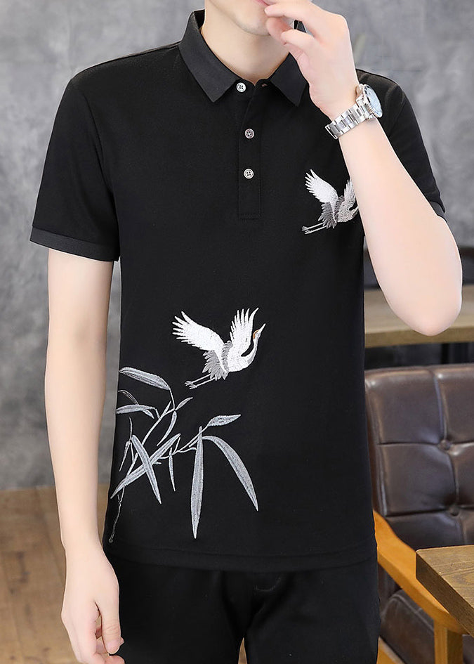 French Black Embroideried Original Design Cotton Men Polo Shirt Summer