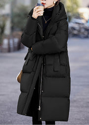 French Black Hooded Pockets Duck Down Winter Coats