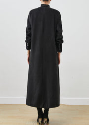 French Black Lace Up Woolen Trench Spring