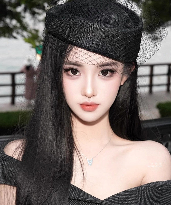 French Black Mesh Patchwork Cloche Hat