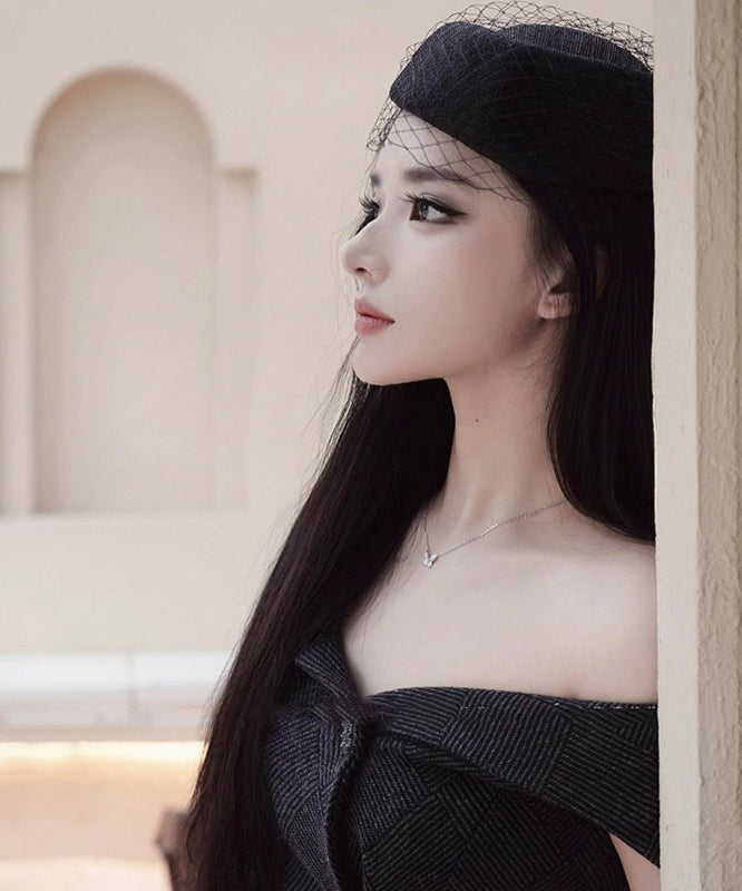 French Black Mesh Patchwork Cloche Hat