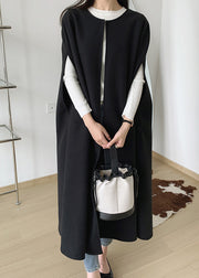 French Black O Neck Cozy Woolen Waistcoat Batwing Sleeve